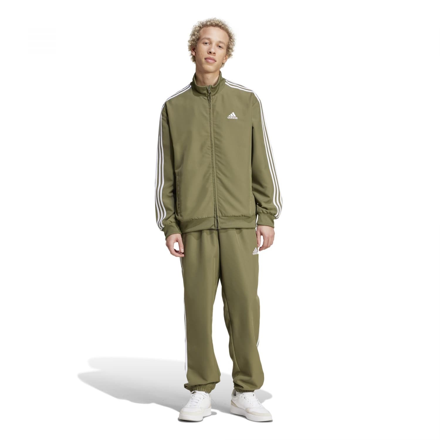 adidas Men's 3-Stripes Woven Track Suit, Strata Olive, S