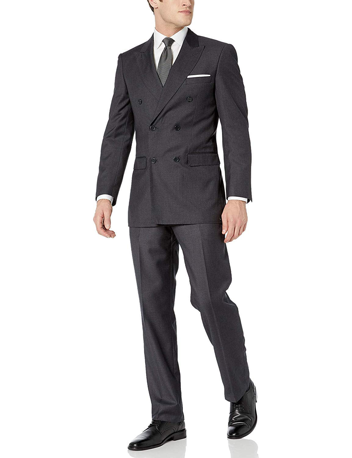 Adam Baker Men's Modern Fit Double Breasted Two-Piece Formal 100% Wool Suit